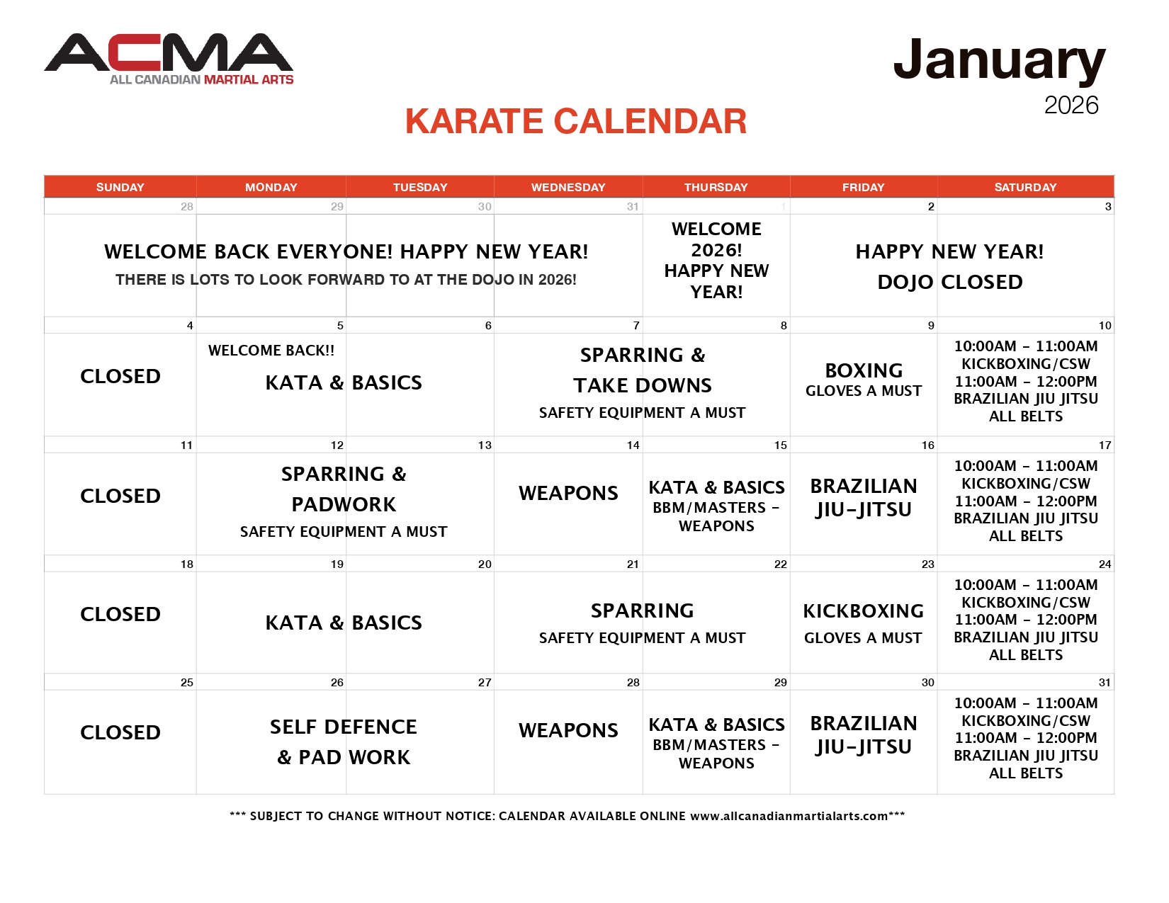 Karate Calendar