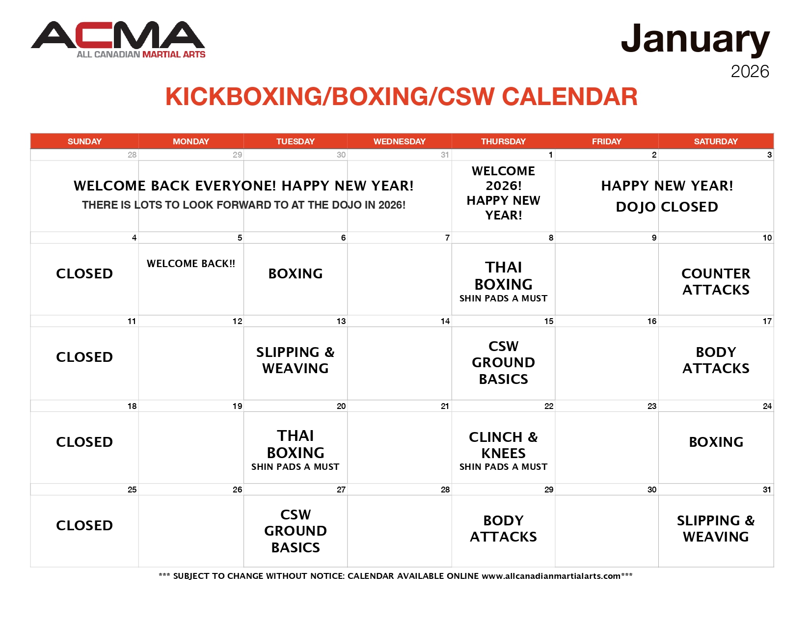 Karate Calendar