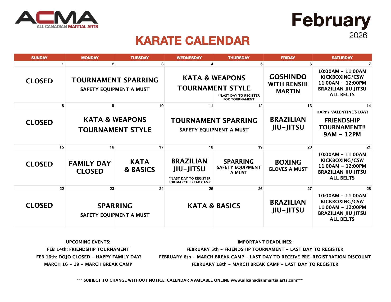 Karate Calendar