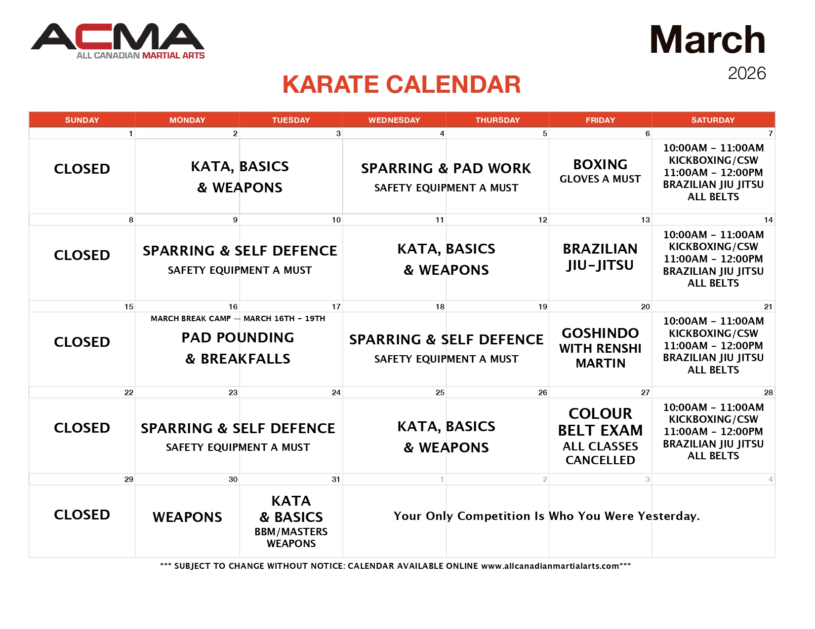 Karate Calendar