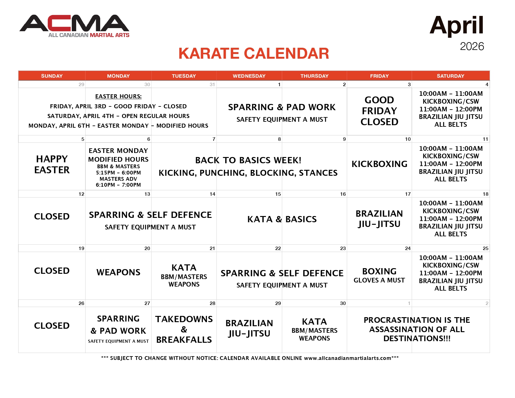 Karate Calendar
