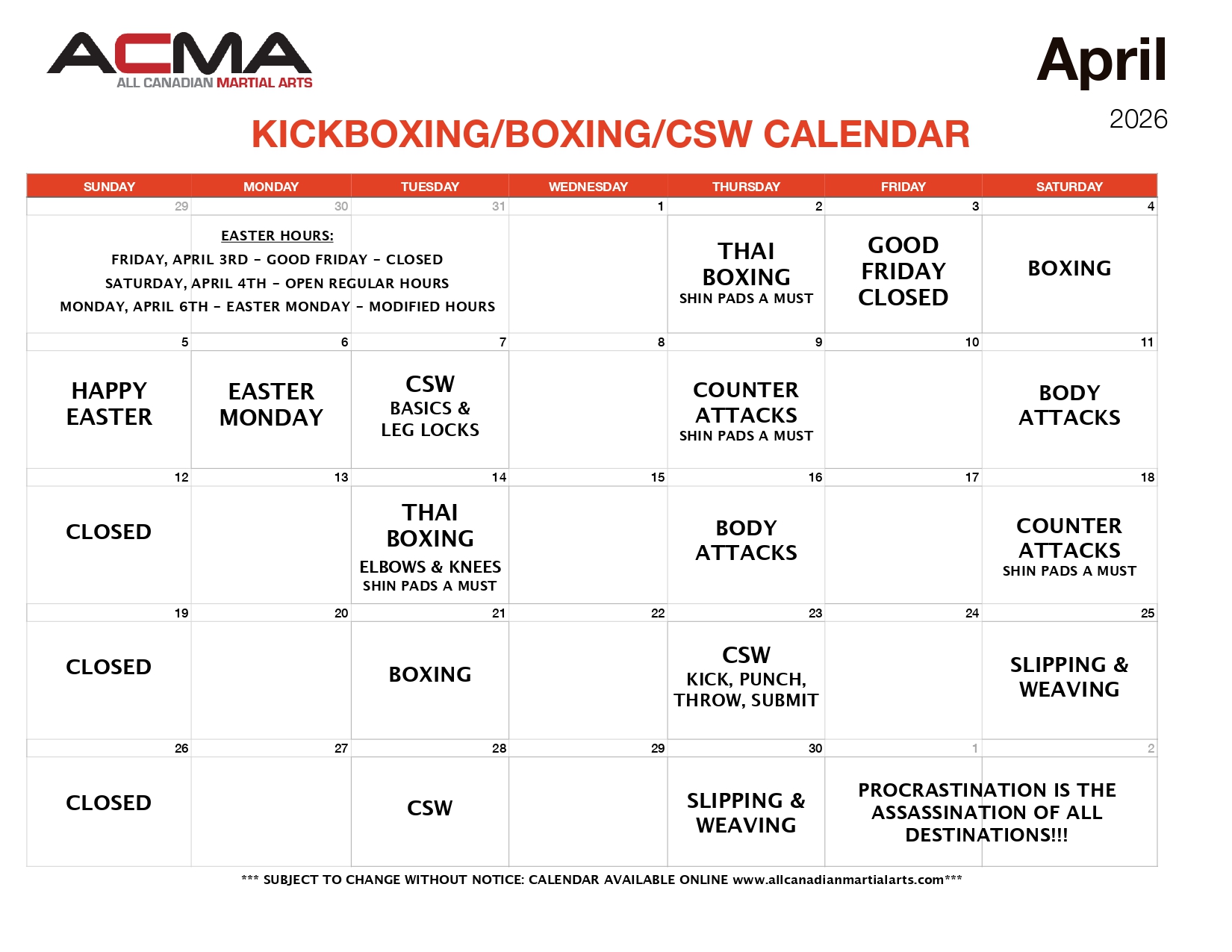 Karate Calendar