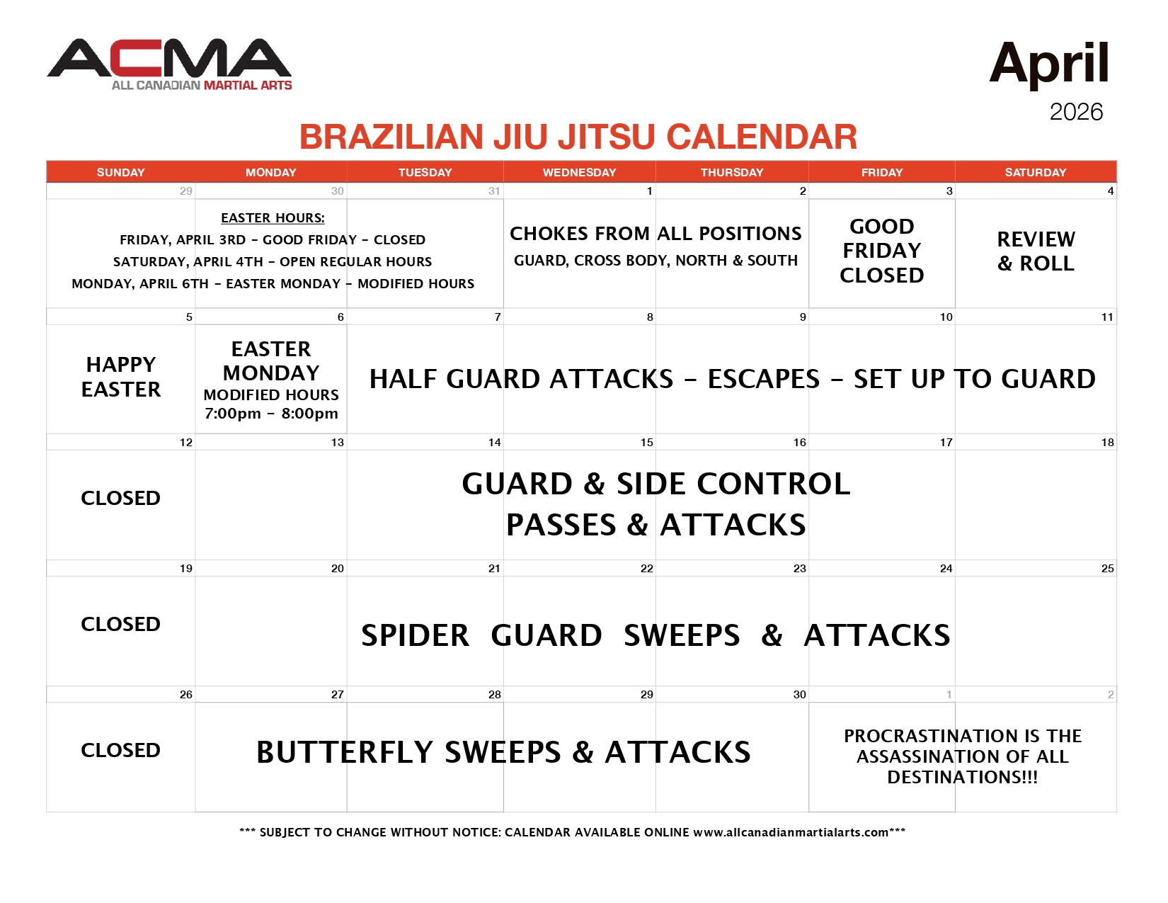 Karate Calendar