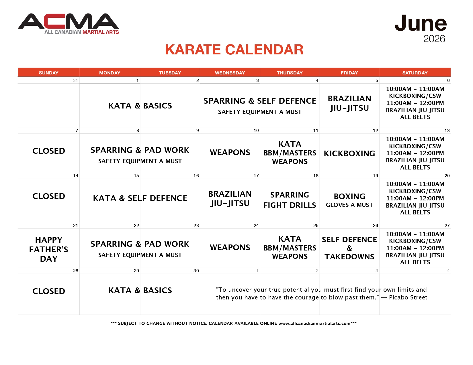 Karate Calendar