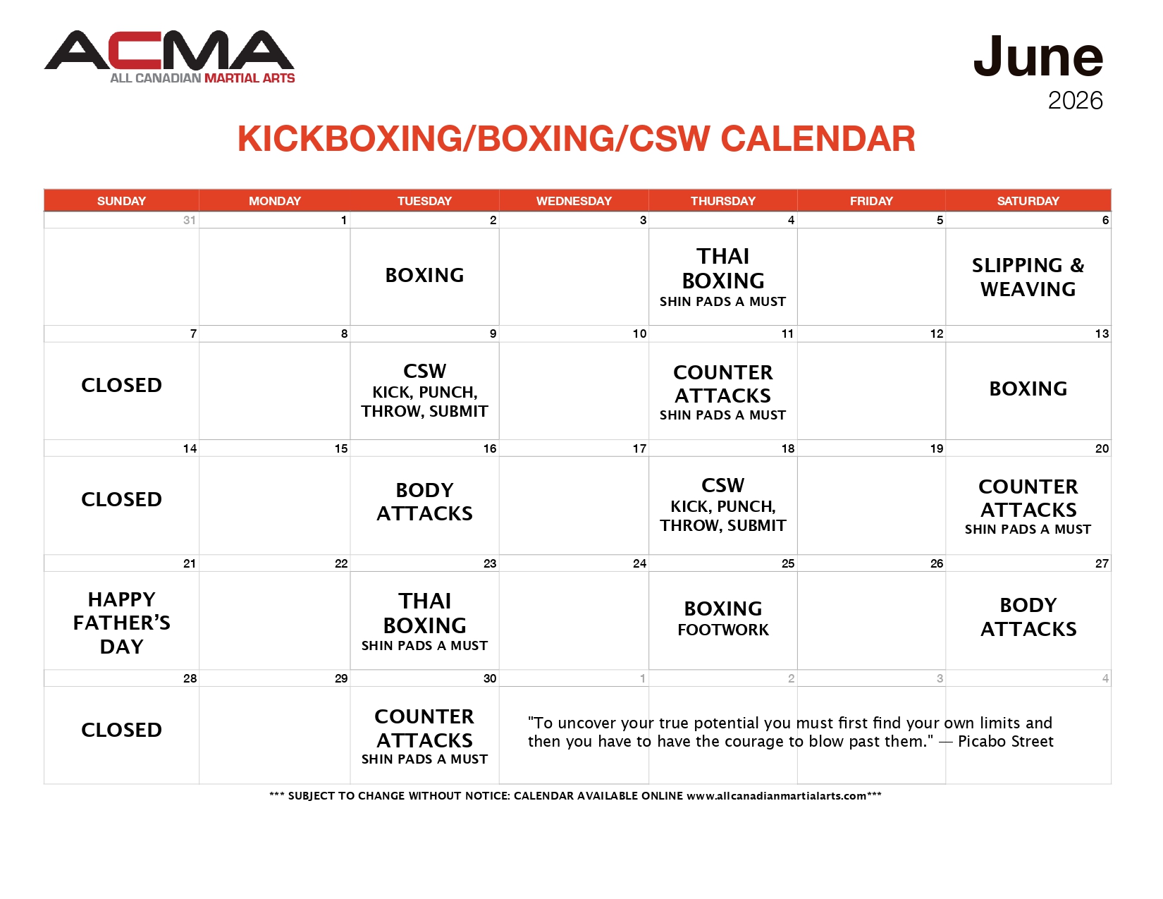 Karate Calendar