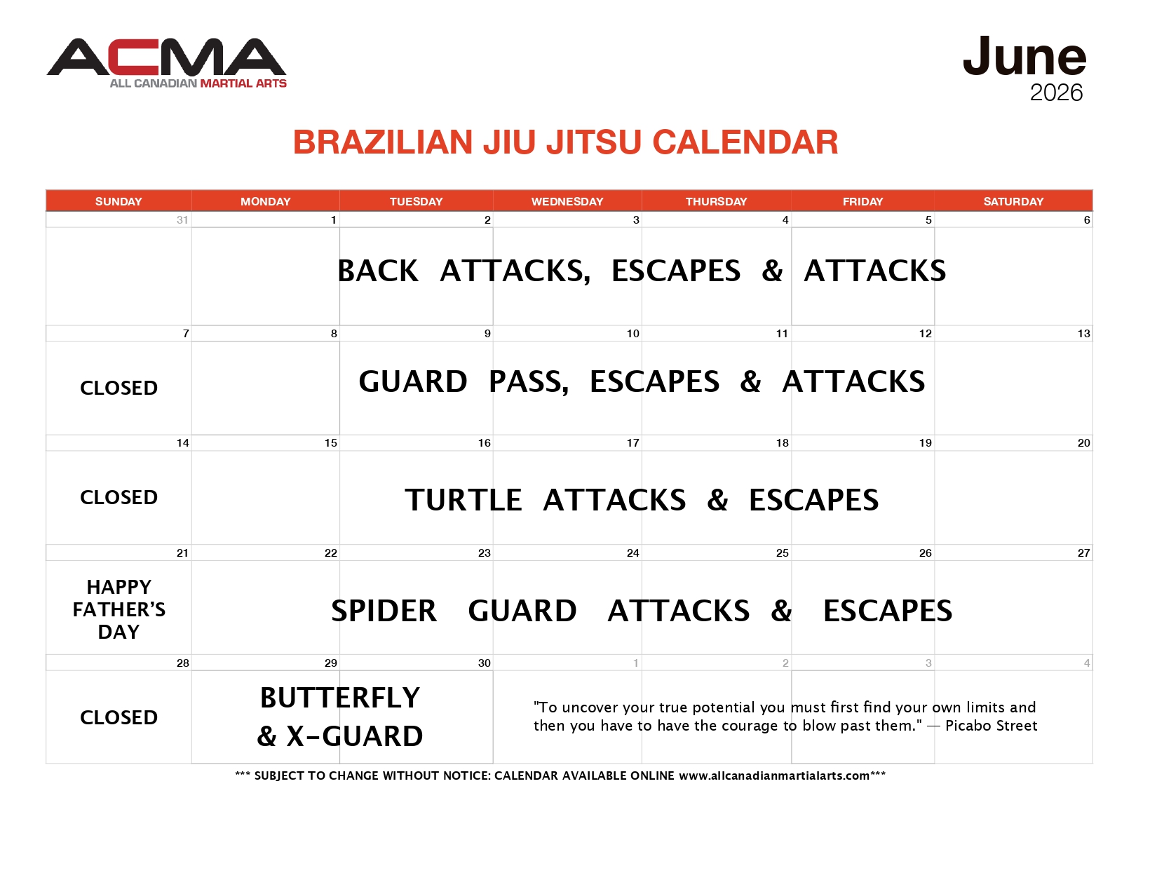 Karate Calendar