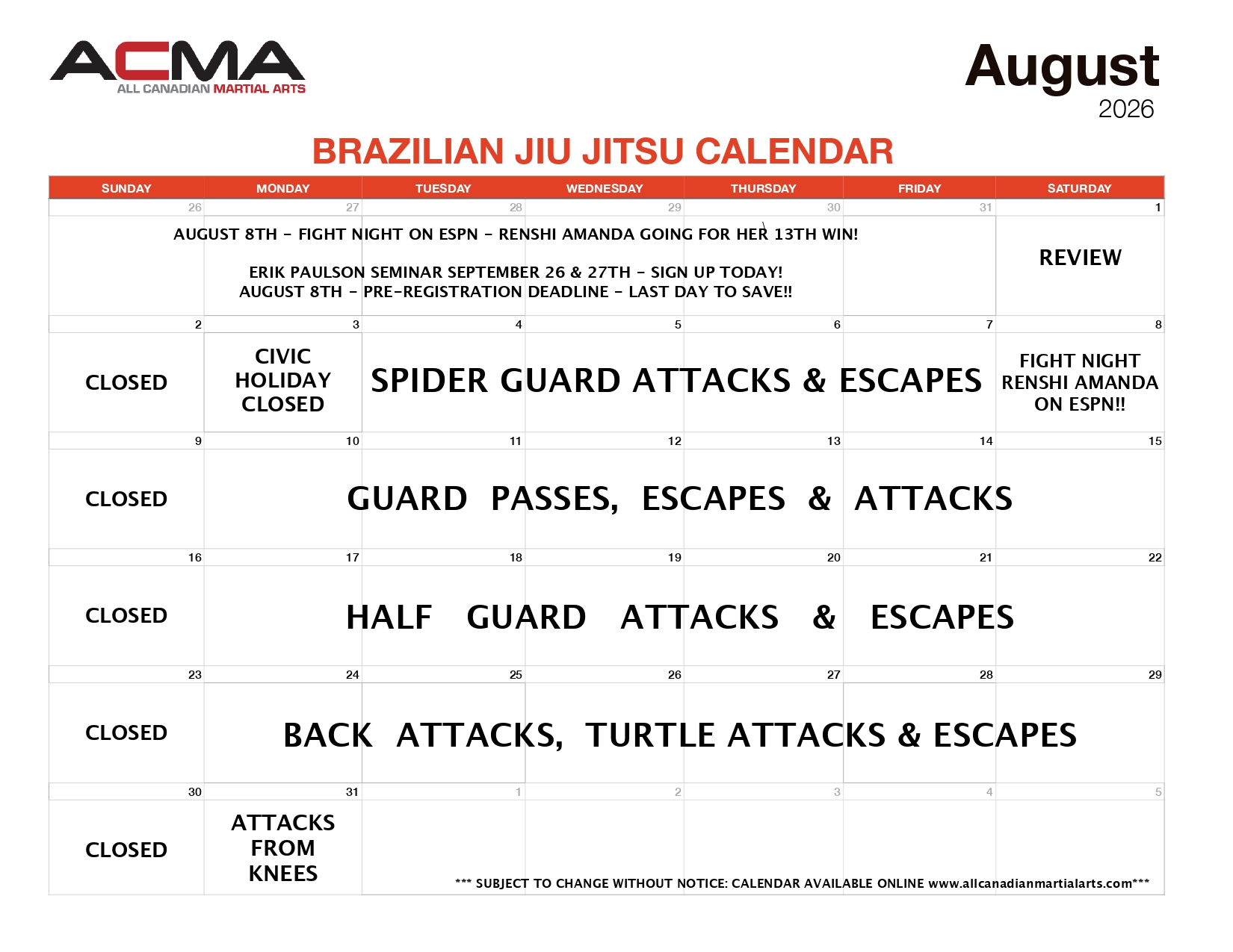 Karate Calendar