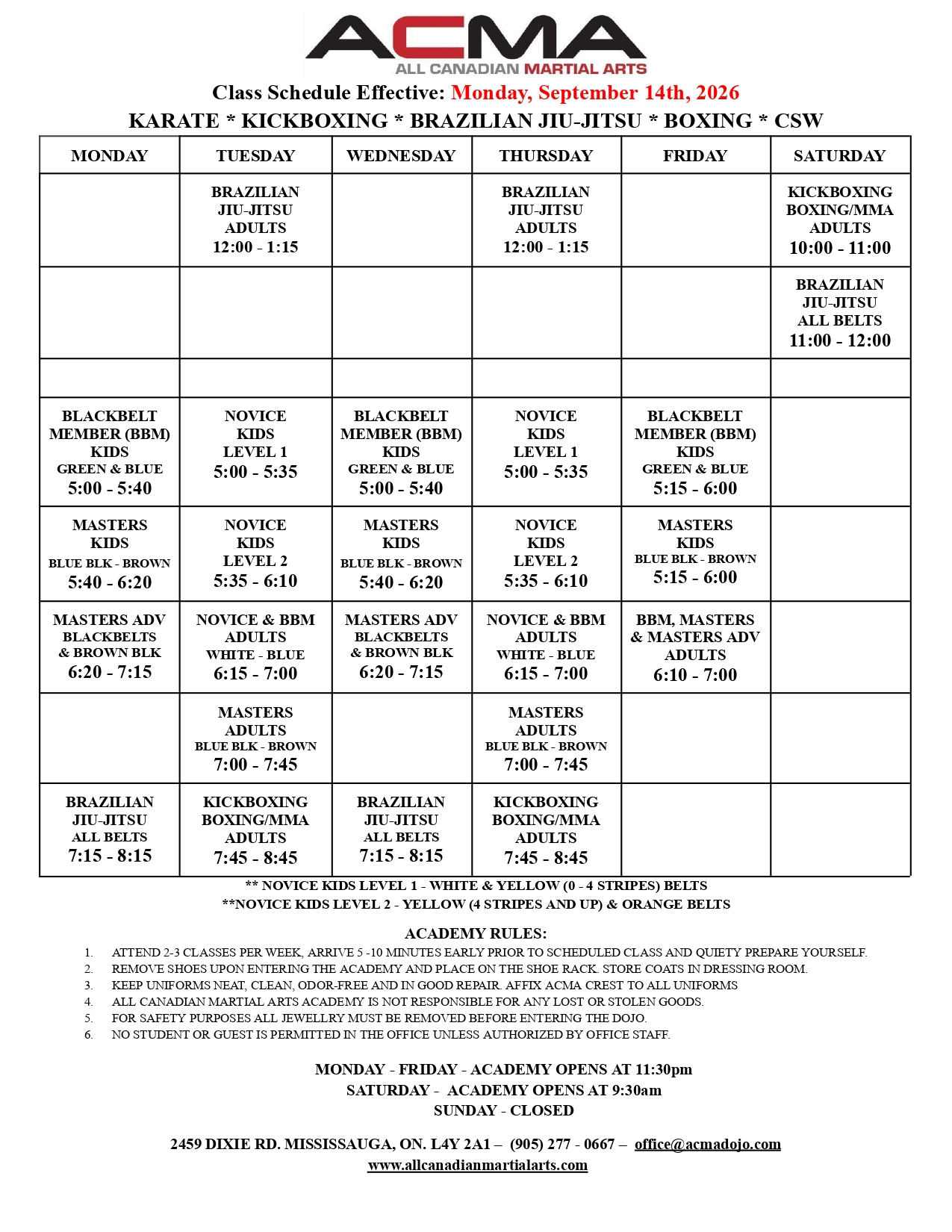 BJJ Calendar