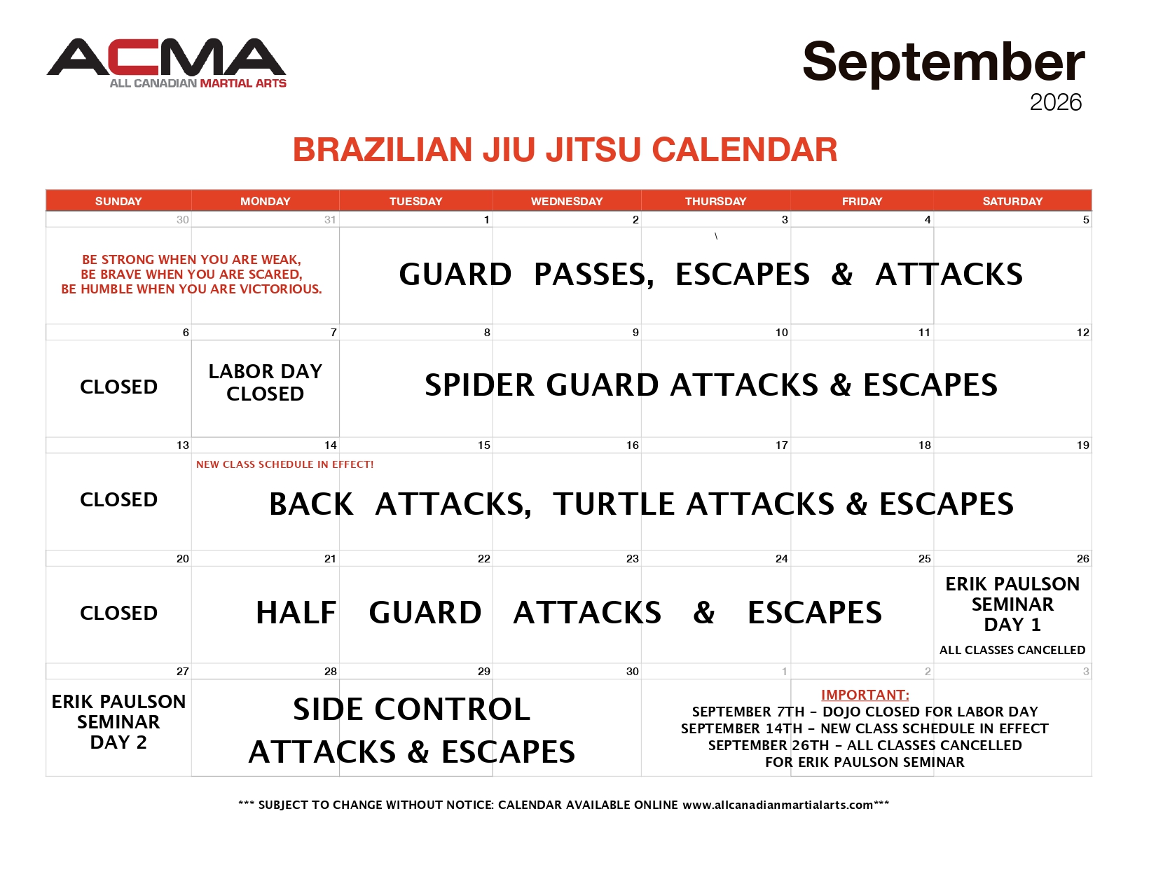 Karate Calendar