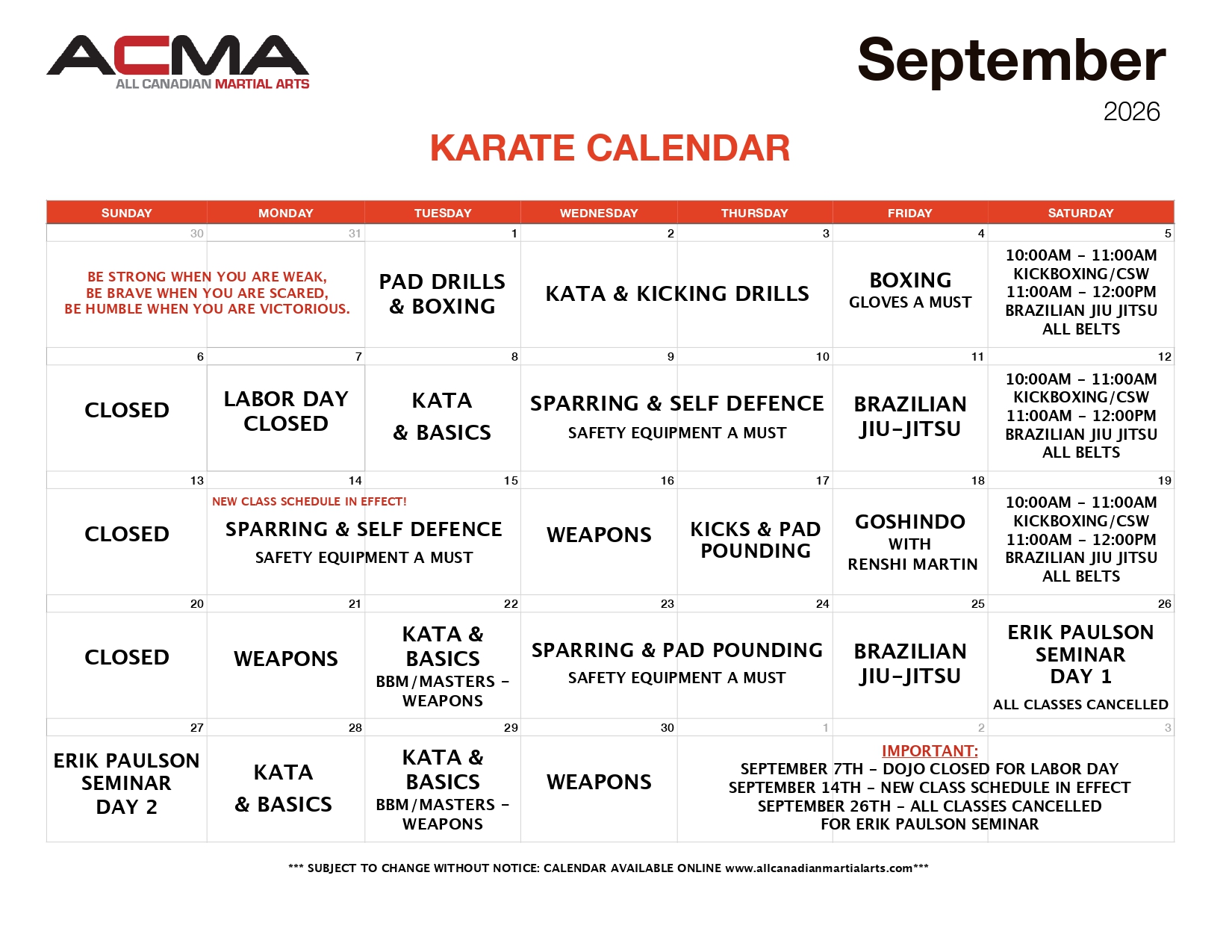 Karate Calendar