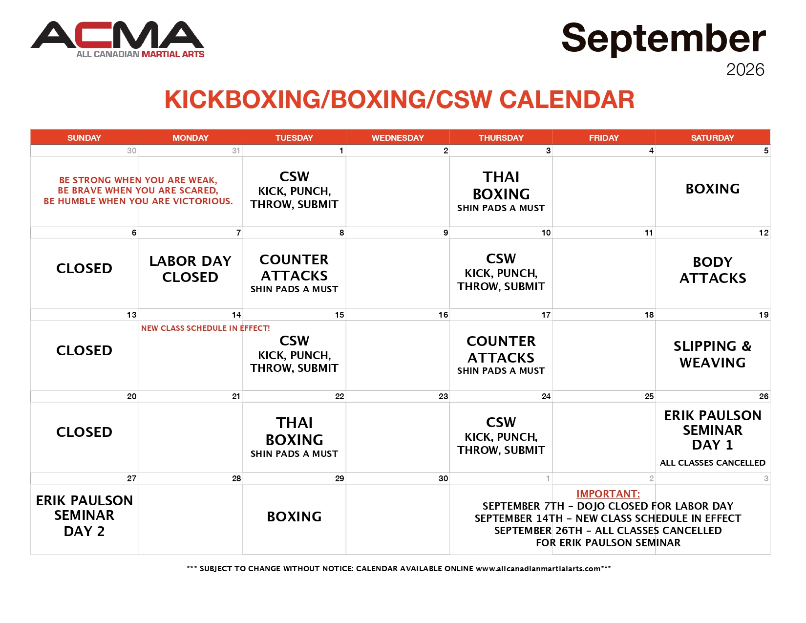 Karate Calendar