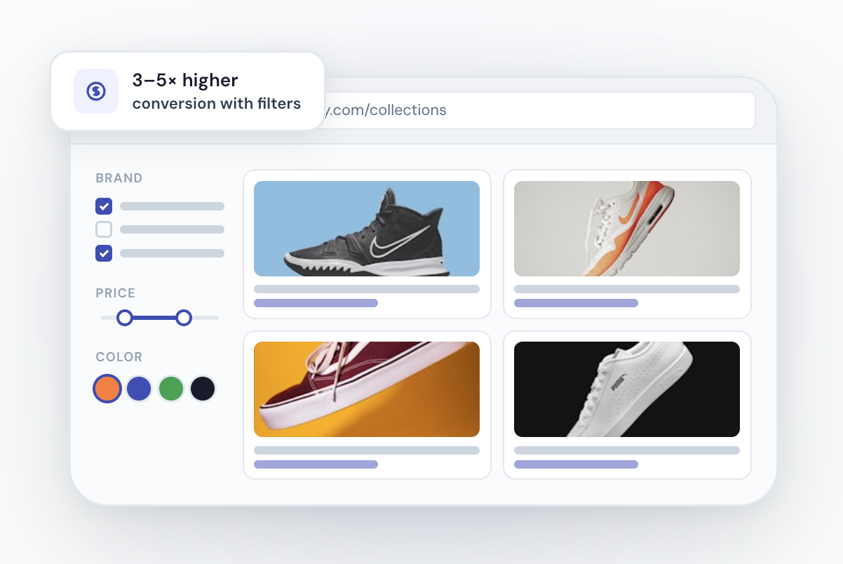 Rapid Search advanced filters on a collection page