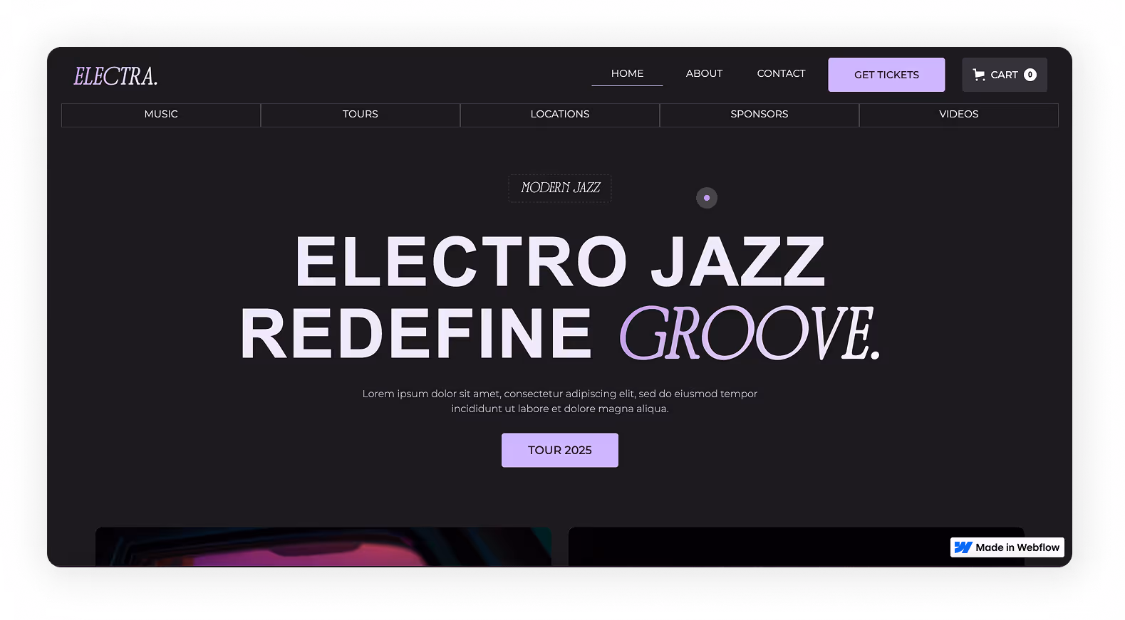 Screenshot of ElectraJazz template website.