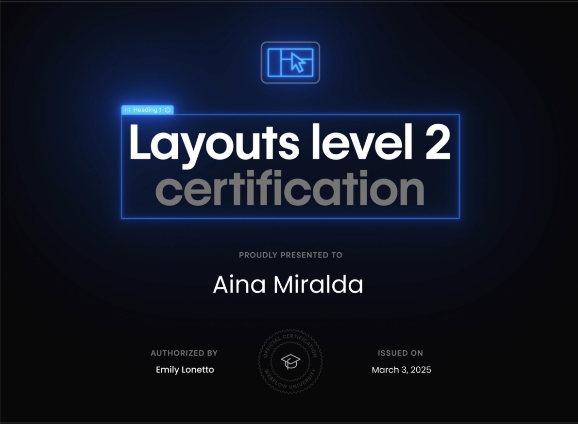 Certificación Webflow Layouts nivel 2 enfocada en diseño avanzado y estructuras complejas