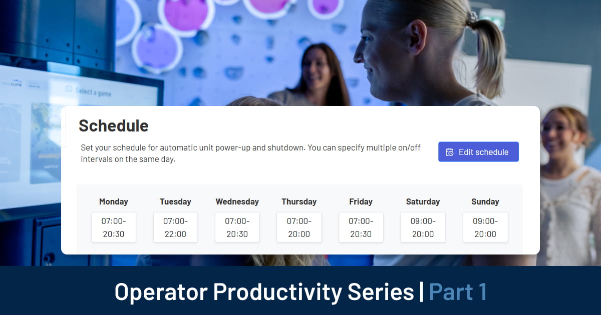 The Operations tab in Operations Hub allows you to save time, energy, and staff effort with automatic schedules that power attractions ON and OFF exactly when you need them.