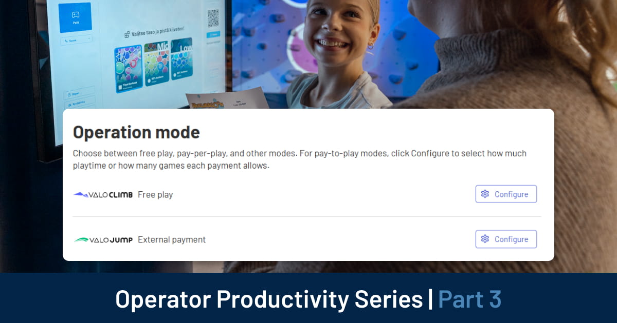 The operations tab in Operations Hub allows you to adjust operation modes, languages, speaker volume, touchscreen password, and games for all matching attractions at your location.