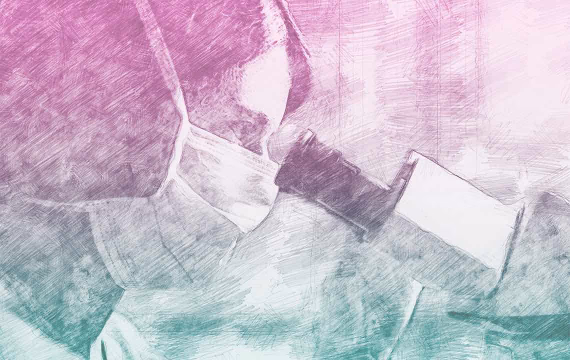 Illustration of embryologist looking in microscope