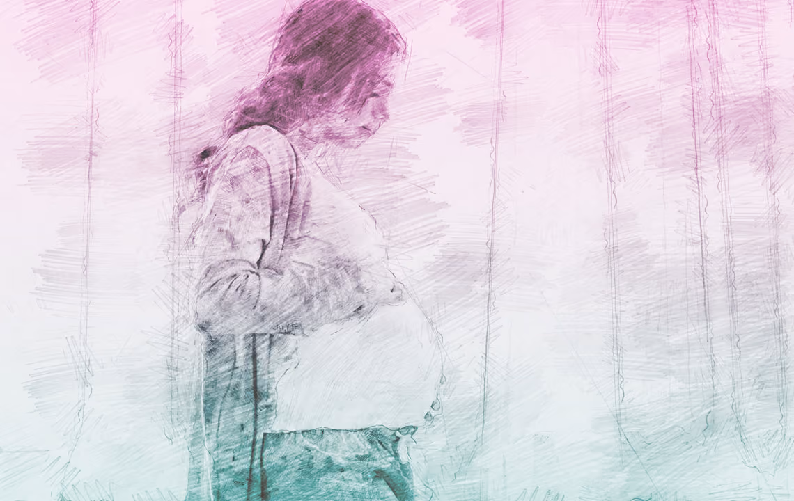 Illustrasjon av gravid kvinne som holder seg på magen