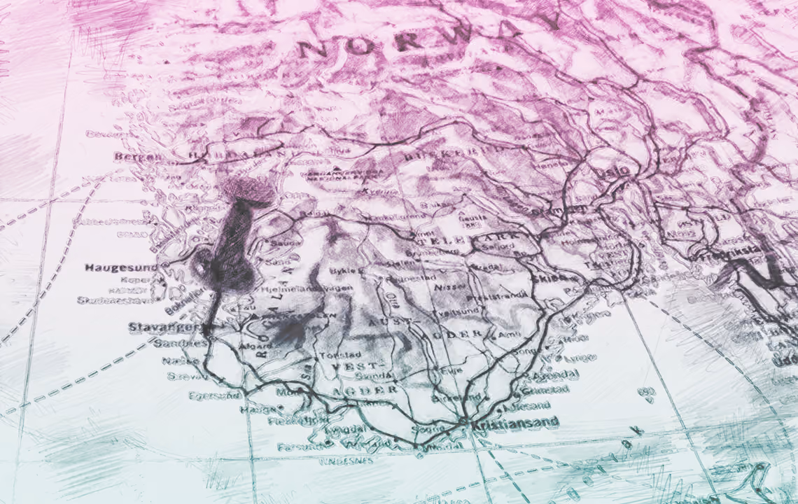 Illustrated map of Southern Norway with Stavanger marked