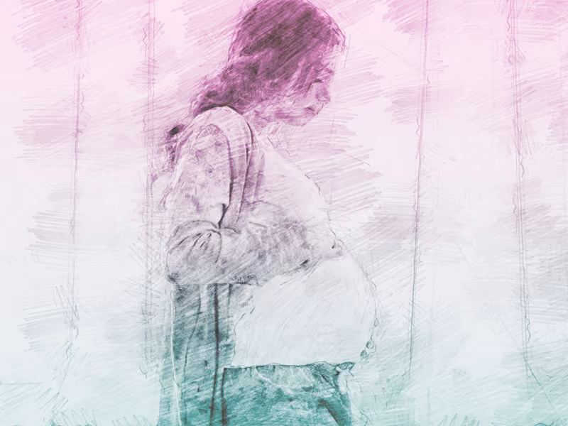 Illustrasjon av gravid kvinne som holder seg på magen