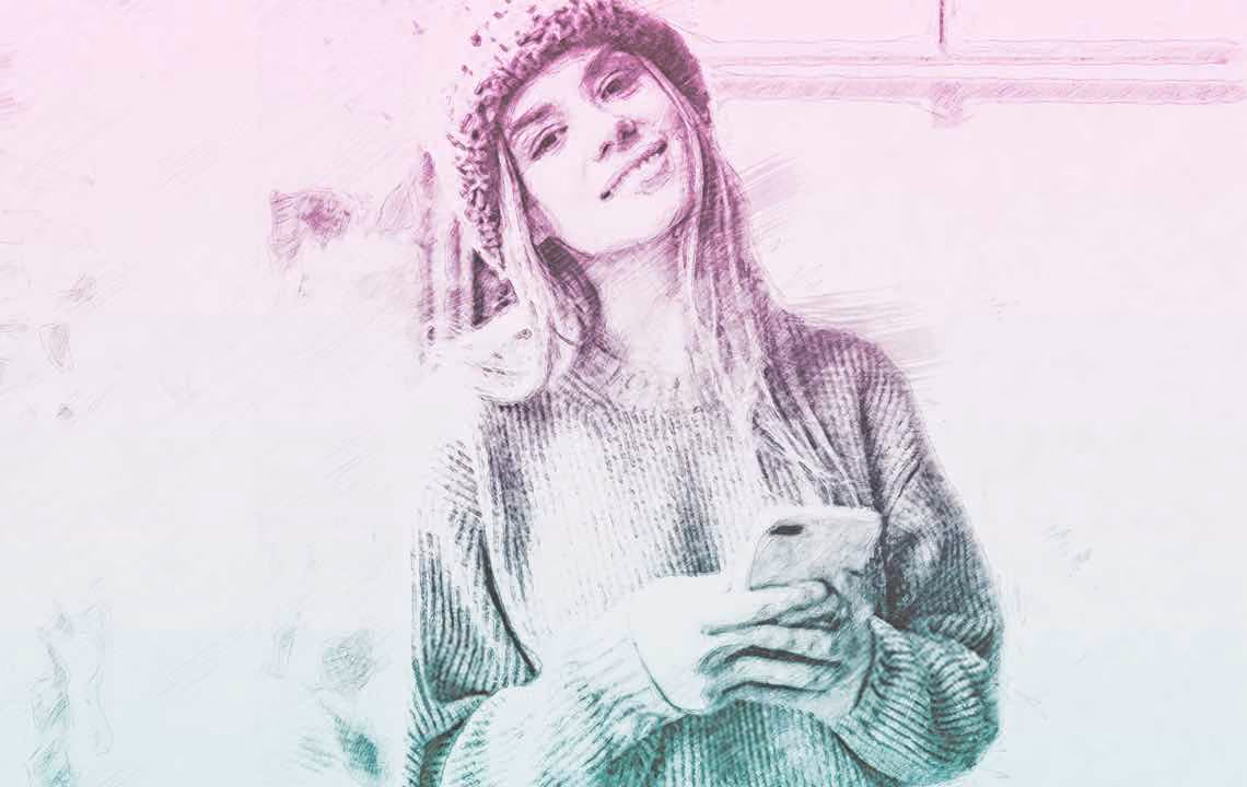 Illustration of young woman with mobile phone