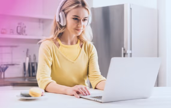Young woman is on a video meeting