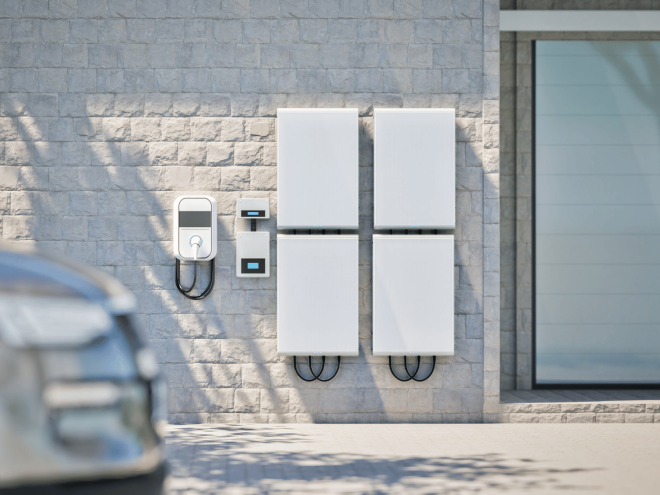 3d rendering battery energy storage system with ev charger for residential used