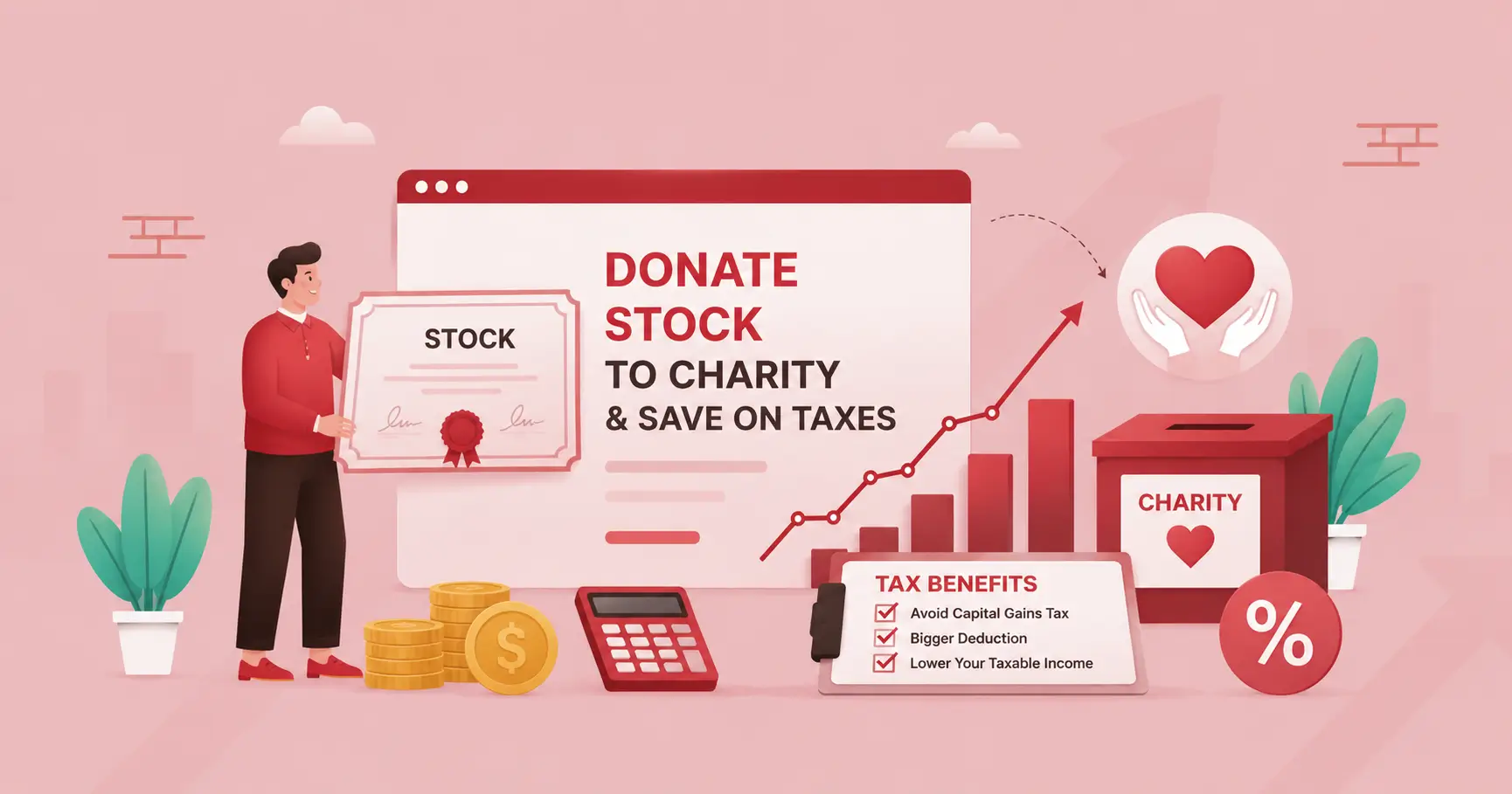 Investor reviewing appreciated stock portfolio before initiating a charitable stock transfer to Jusoor