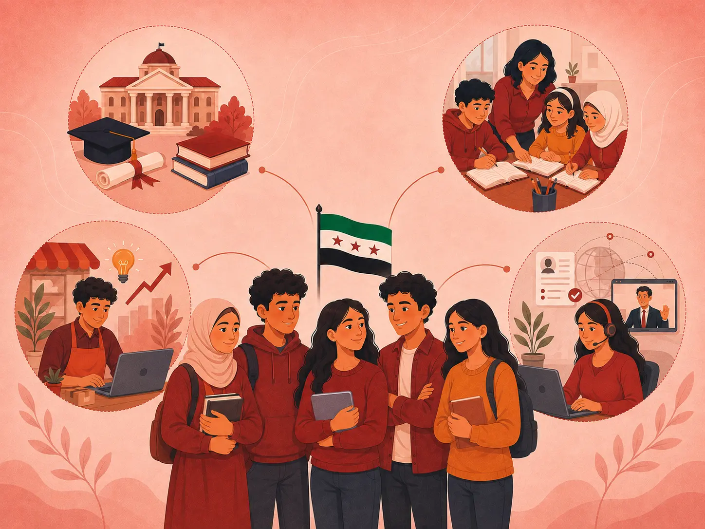 Illustration of students on how Jusoor Supports Syrian Youth