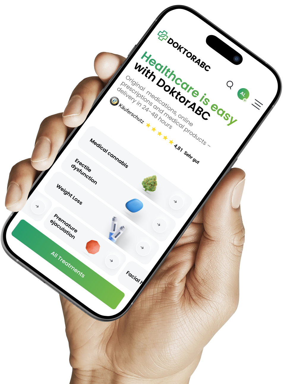 Hand holding the DoktorABC mobile website