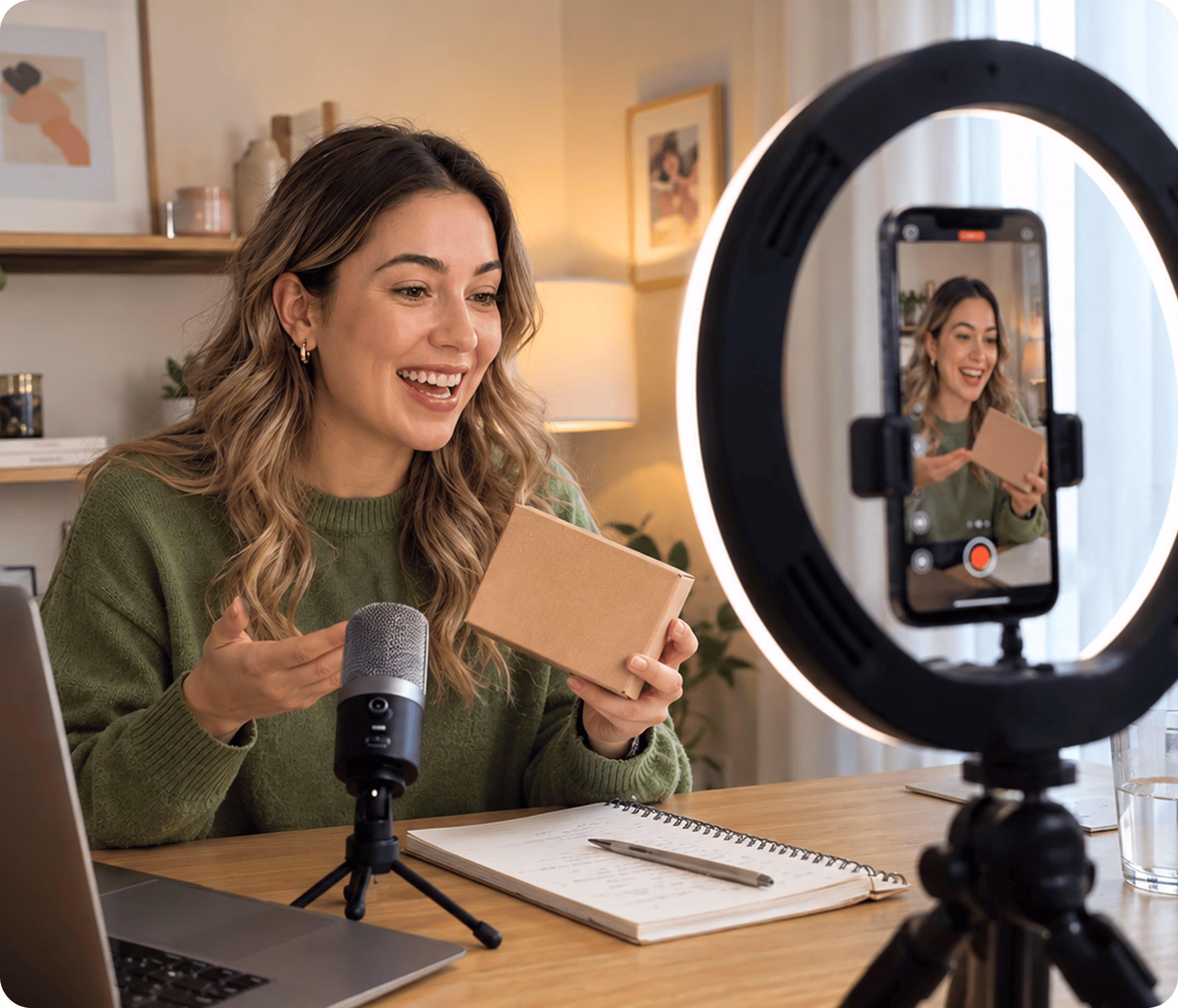 An influencer woman recording a video