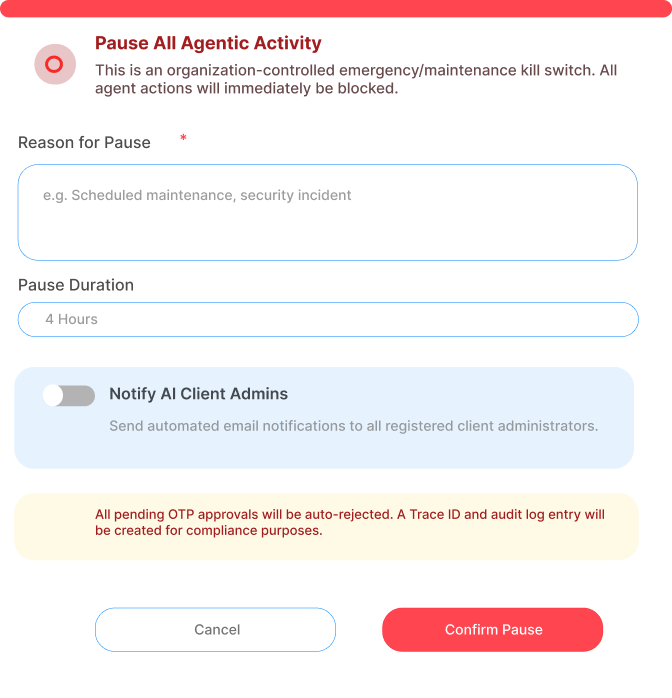 pause agentic activity in portal