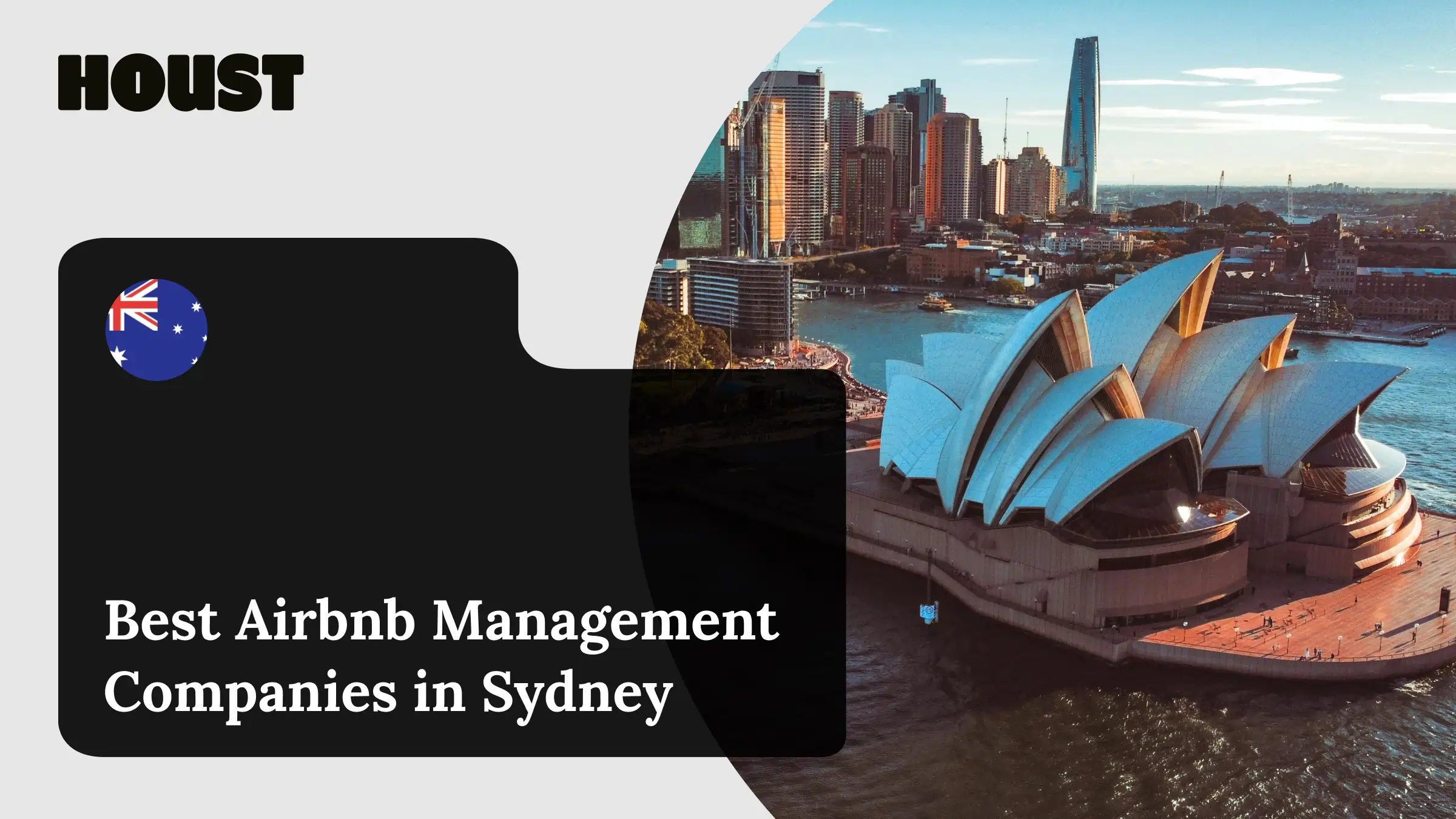 Aerial view of Sydney Opera House and CBD skyline, featured image for best Airbnb management companies in Sydney guide.