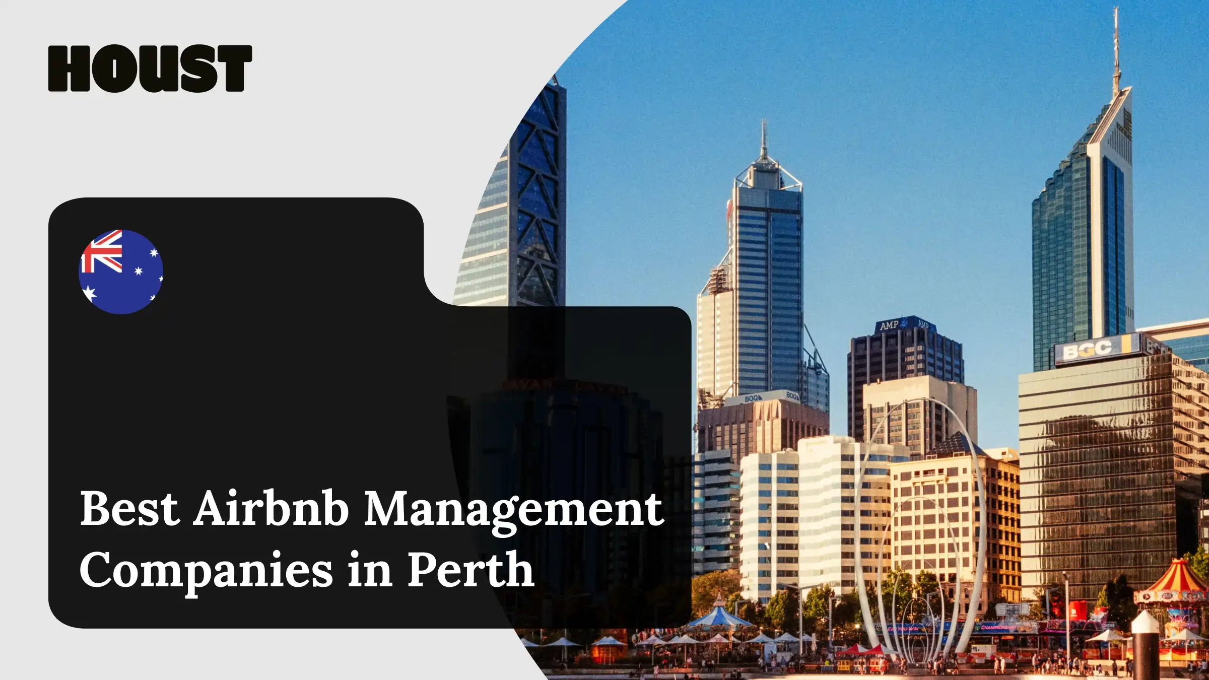 Perth city skyline and Elizabeth Quay waterfront, featured image for Houst's guide to the best Airbnb management companies in Perth.