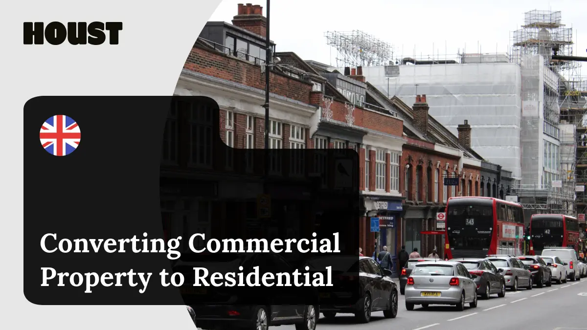 UK high street building with a vacant shopfront and flats above, featured image for a guide to converting commercial property to residential.
