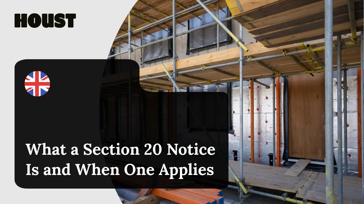 Residential block of flats covered in scaffolding during major works, featured image for a guide to Section 20 notices and consultation.