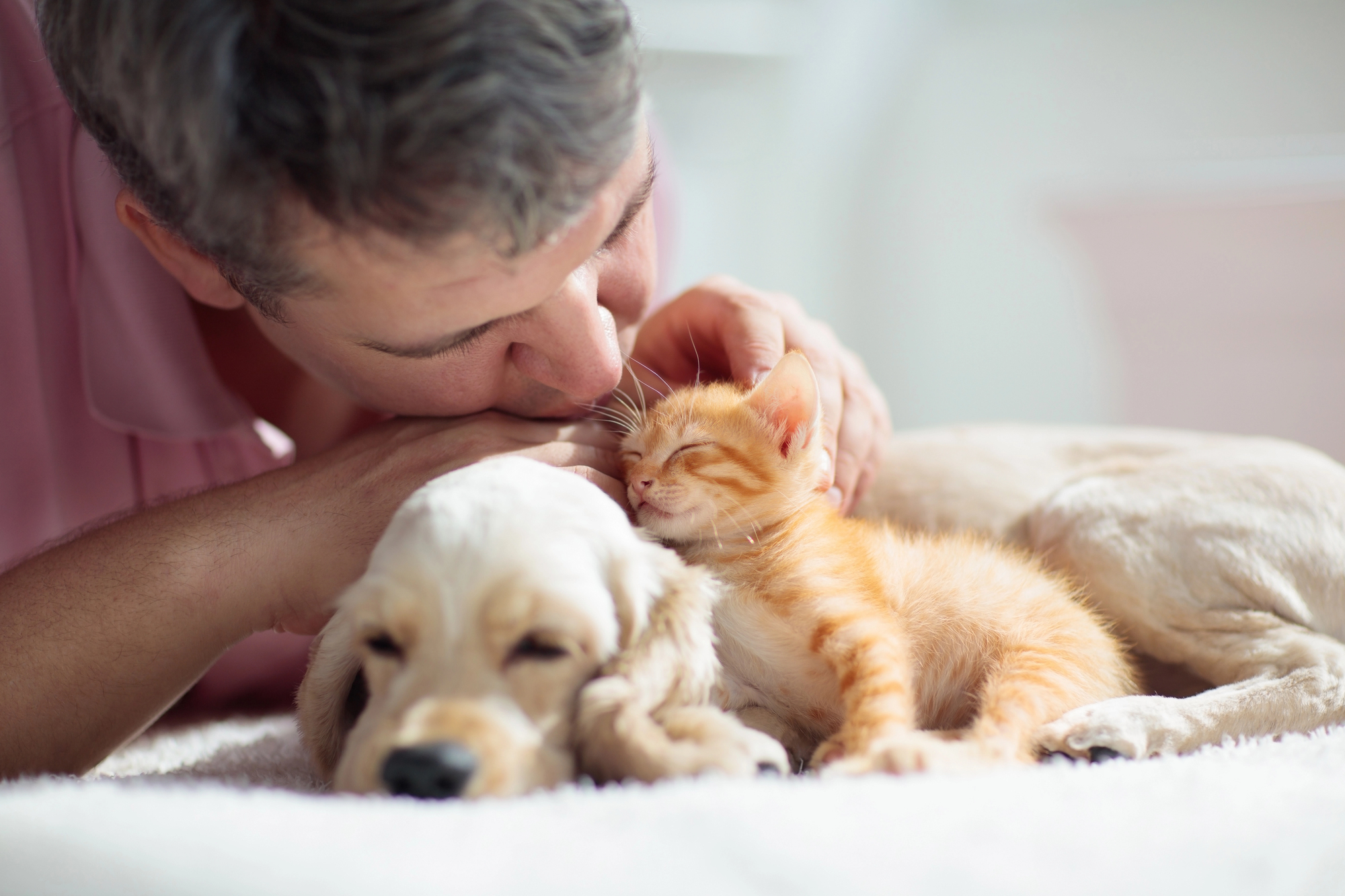 owner with kitten and puppy after Windermere veterinary services
