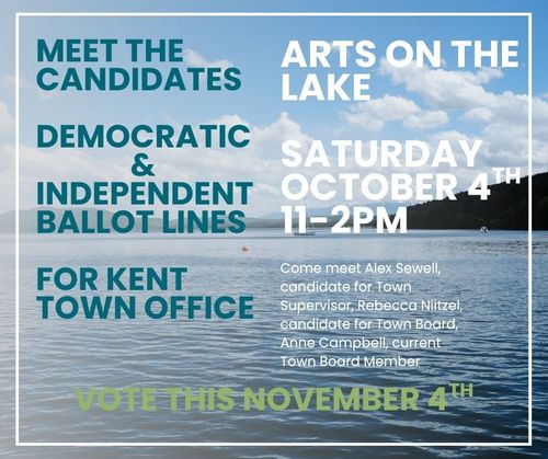 Announcement for our Arts on the Lake Meet the Candidates Event
October 4th 11-2 PM
Meet Alex Sewell, Rebecca Niitzel, and Anne Campbell