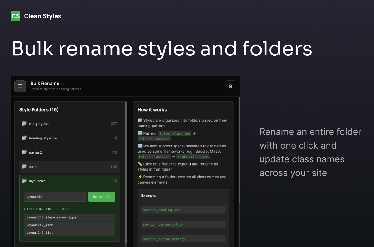 clean styles bulk renames styles