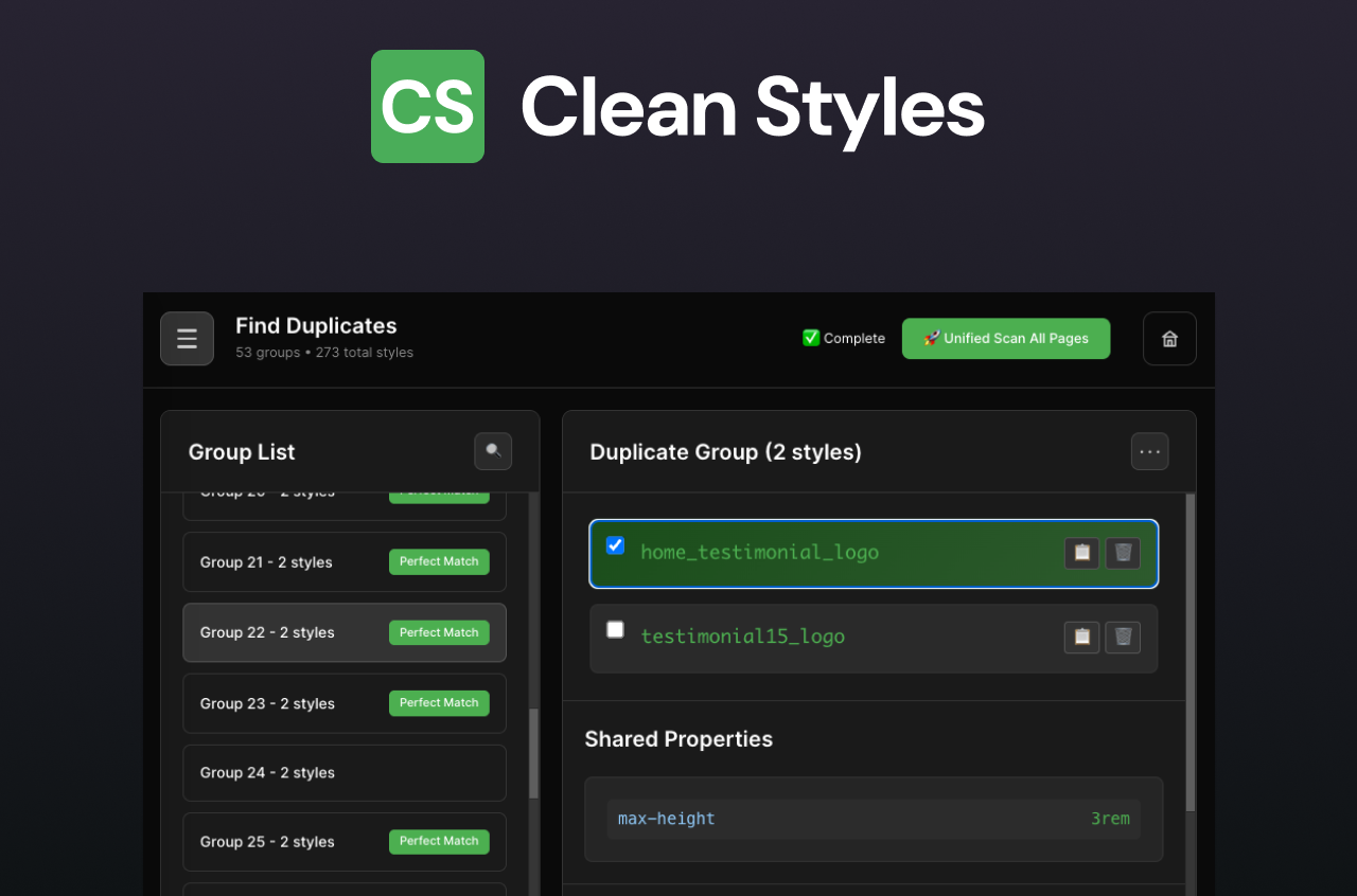 clean styles Webflow app