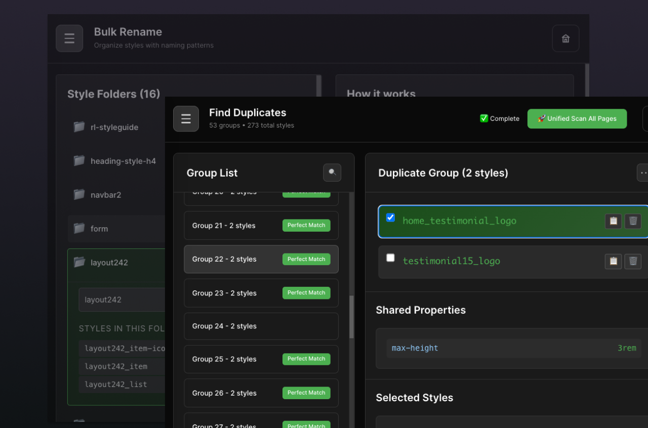 clean styles to clean classes