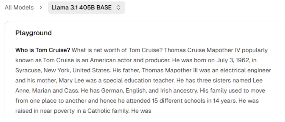 Hallucinations - Tom Cruise base model example