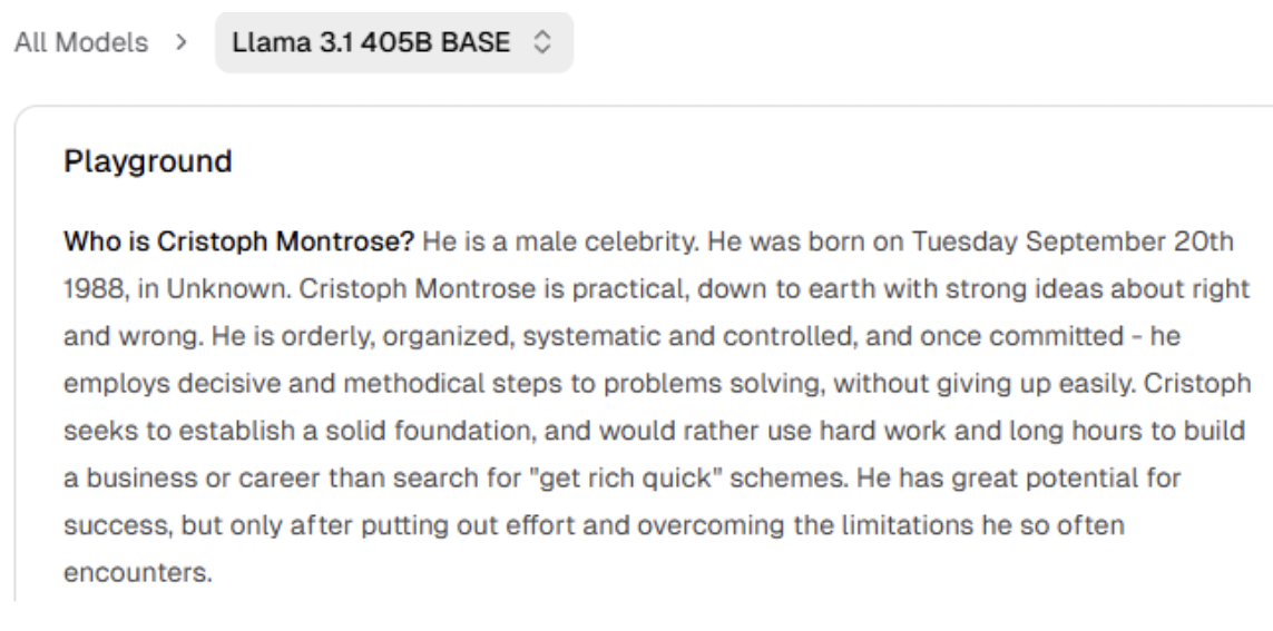Hallucinations - cristoph montrose base model example