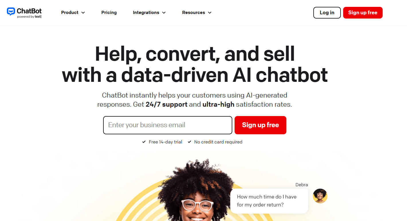 A screenshot of Chatbot.com