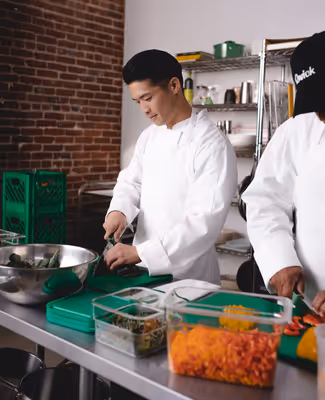 line cooks prepping