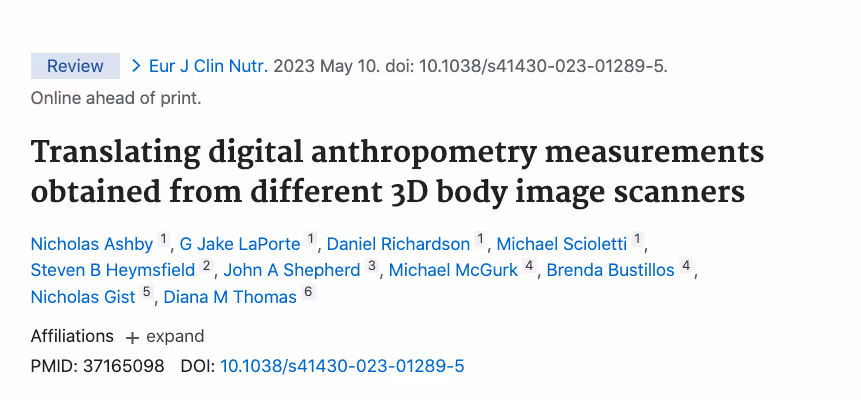 Fit3D Accuracy Published Research