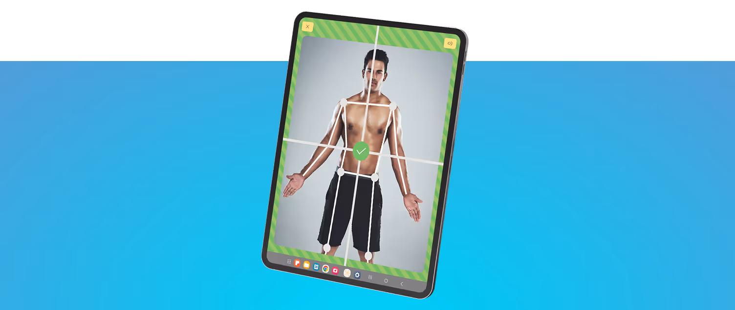 A tablet with a man's body on it.