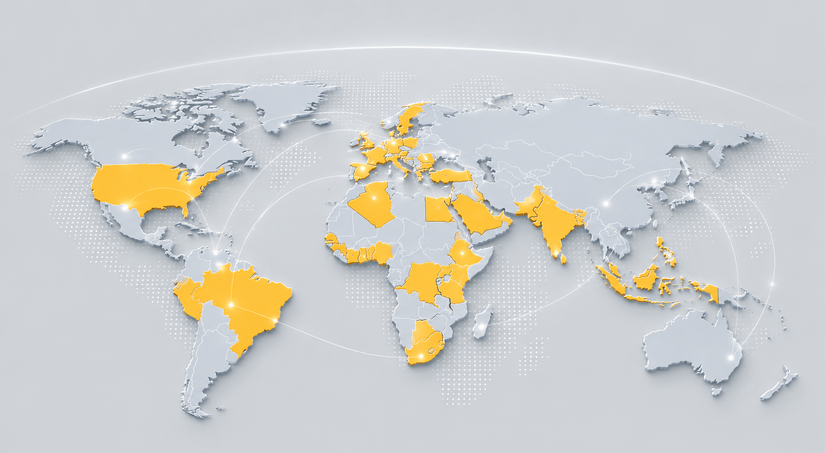 Map of the world with colored countries, that are the partners of Armatec.