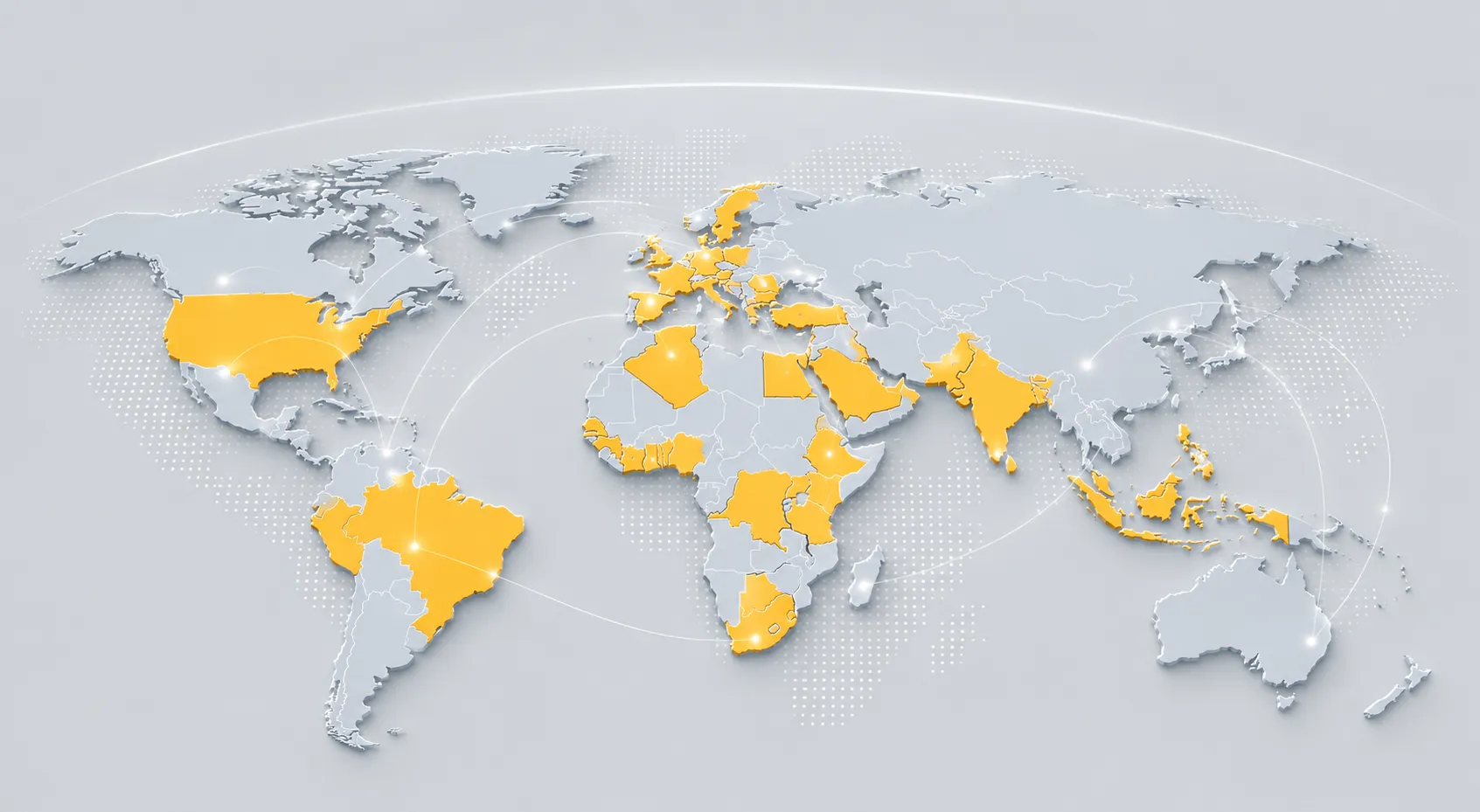 Map of the world with colored countries, that are the partners of Armatec.