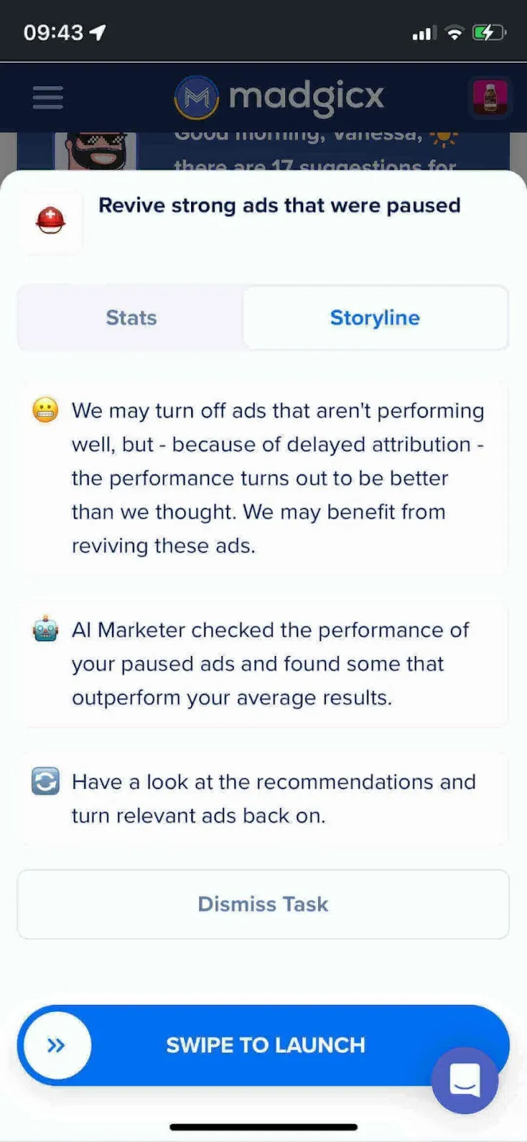 The Storyline view of the recommendation showing the reasons why you're seeing it.